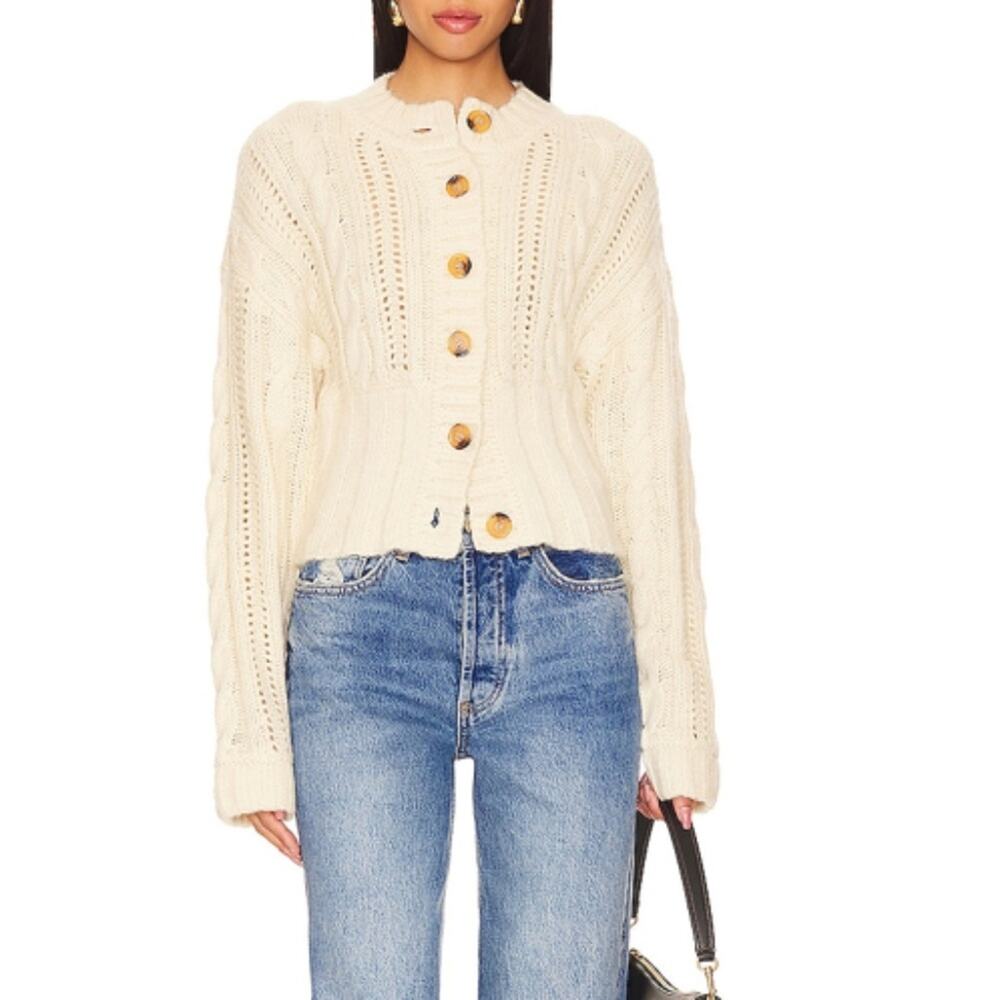 L'academie Eleni Knit Sweater Cardigan In Cream XS